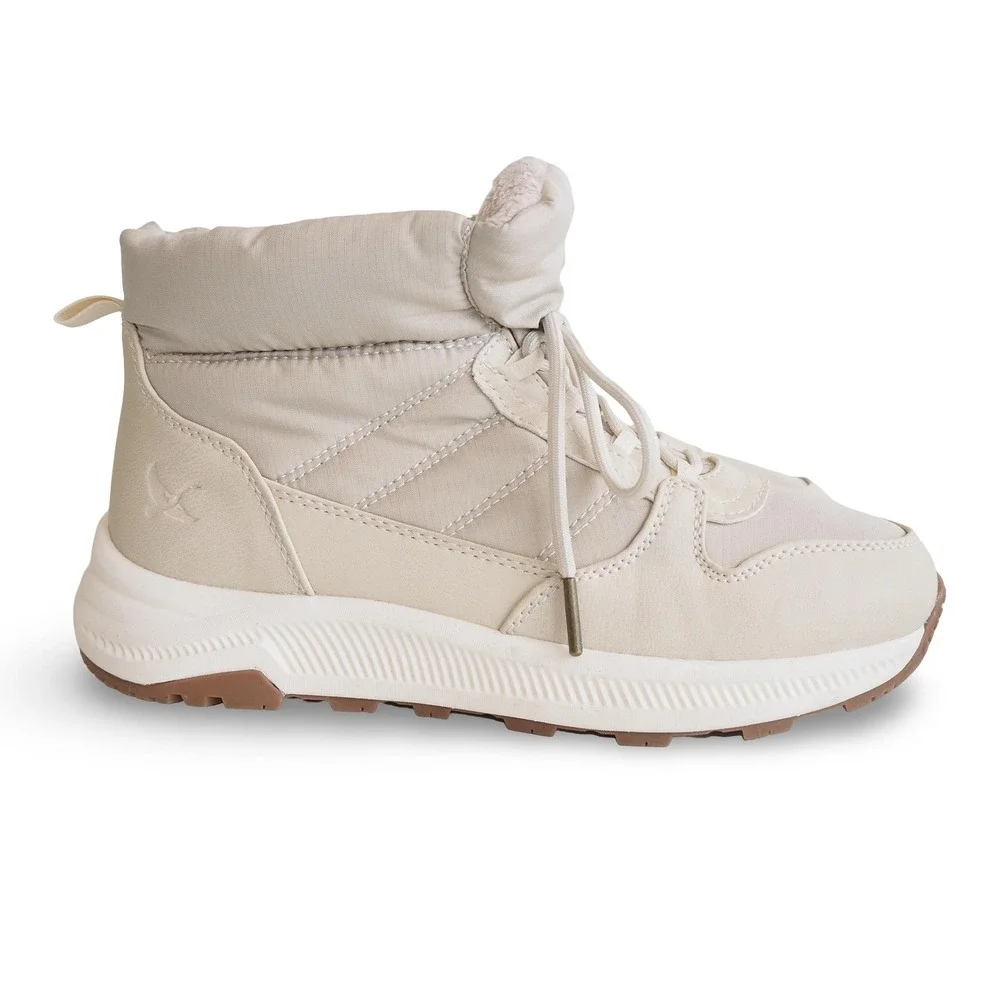 Eddie Bauer Balasana Womens 8M Winter Snow Boots Quilted Faux Fur Lined Beige